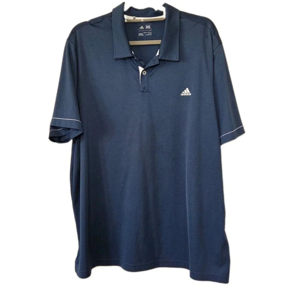 Adidas Mens 2XL Polo Shirt Blue Climalite Golf Short Sleeve Performance Athletic